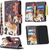 Voor Huawei P Smart Z Gekleurde Tekening Patroon Rits Horizontale Flip Lederen Case met Houder & Kaartsleuven & Portemonnee (Bloem Olifanten)