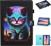 Voor Huawei MediaPad T5 Gekleurde Tekening Stiksels Horizontale Flip Leren Case, met Houder & Kaartsleuven (Nachtkat)