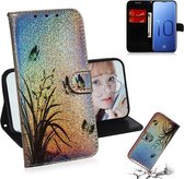 Gekleurde tekening patroon Kleurrijke magnetische gesp Horizontale flip PU lederen tas met houder & kaartsleuven & portemonnee & lanyard voor Galaxy S10 (vlinderorchidee)
