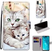 Voor Huawei Honor 9X Lite Gekleurde Tekening Cross Textuur Horizontale Flip PU Lederen Case met Houder & Kaartsleuven & Portemonnee & Lanyard (Big Cat Holding Kitten)