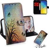 Gekleurde tekening patroon Kleurrijke magnetische gesp Horizontale flip PU lederen tas met houder & kaartsleuven & portemonnee & lanyard voor Galaxy S10e (vlinderorchidee)