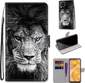 Voor Huawei nova 6 SE / P40 Lite Gekleurde Tekening Cross Textuur Horizontale Flip PU Lederen Case met Houder & Kaartsleuven & Portemonnee & Lanyard (B11 Zwart Wit Leeuwenkop)