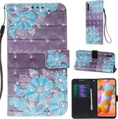 Voor Galaxy A11 3D schilderij horizontale flip lederen tas met houder & kaartsleuf & portemonnee & lanyard (blauwe bloem)