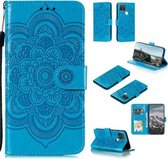 Voor Google Pixel 5 Mandala Embossing Pattern Horizontale Flip PU lederen tas met houder & kaartsleuven & Walle & Lanyard (blauw)