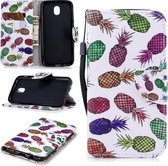 Voor Samsung Galaxy J5 (2017) (EU-versie) Gekleurd tekeningpatroon Horizontaal Flip TPU + PU lederen tas met houder & kaartsleuven & portemonnee & lanyard (gekleurde ananas)