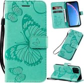 Geperst afdrukken Vlinderpatroon Horizontale flip PU lederen tas met houder & kaartsleuven & portemonnee & lanyard voor iPhone 11 Pro (groen)
