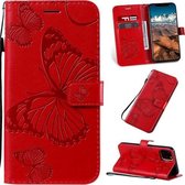 Geperst afdrukken Vlinderpatroon Horizontale flip PU lederen tas met houder & kaartsleuven & portemonnee & lanyard voor iPhone 11 Pro Max (rood)