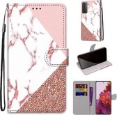 Voor Samsung Galaxy S21 5G Gekleurde tekening Cross Texture Horizontale Flip PU lederen hoes met houder & kaartsleuven & portemonnee & lanyard (stiksel roze steenpatroon)