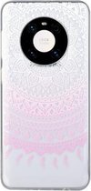 Voor Huawei Mate 40 gekleurd tekeningpatroon transparant TPU beschermhoes (roze bloem)