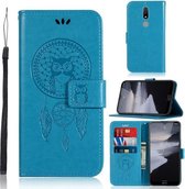 Voor Nokia 2.4 Windgong Uil Embossing Patroon Horizontale Flip lederen tas, met houder & kaartsleuven & portemonnee (blauw)