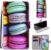 Voor Motorola Moto G 5G Gekleurde Tekening Cross Textuur Horizontale Flip PU Lederen Case met Houder & Kaartsleuven & Portemonnee & Lanyard (Kleurrijke Taarten)
