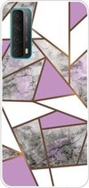 Voor Huawei P Smart 2021 marmeren patroon schokbestendige TPU beschermhoes (ruit grijs paars)