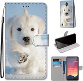 Voor Nokia C2 Gekleurde Tekening Cross Textuur Horizontale Flip PU Lederen Case met Houder & Kaartsleuven & Portemonnee & Lanyard (Sneeuw Puppy)