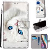 Voor Motorola Moto G 5G Plus Gekleurde Tekening Cross Textuur Horizontale Flip PU Lederen Case met Houder & Kaartsleuven & Portemonnee & Lanyard (Wit Kitten)