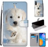 Voor Huawei P Smart 2021 / Y7a Gekleurde Tekening Cross Textuur Horizontale Flip PU Lederen Case met Houder & Kaartsleuven & Portemonnee & Lanyard (Sneeuw Puppy)