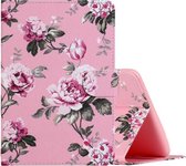 Voor Amazon Kindle Fire HD8 (2020) Gekleurd tekeningpatroon Horizontaal Flip PU-leren hoes met houder & kaartsleuf & slaap- / wekfunctie (roze bloemen)