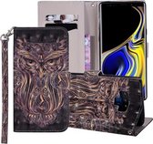 Uilpatroon Gekleurde tekening Horizontale leren flip-hoes voor Galaxy Note9, met houder en kaartsleuven en portemonnee en draagkoord