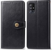 Voor Galaxy A71 5G retro effen kleur lederen gesp telefoonhoes met fotolijst & kaartsleuf & portemonnee & beugel functie (zwart)