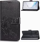 Voor Galaxy Note 10 Lite / A81 vierbladige sluiting reliëf gesp mobiele telefoon bescherming lederen tas met lanyard & kaartsleuf & portemonnee & beugel functie (zwart)