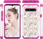 Voor LG V60 / G9 ThinQ gekleurd tekeningpatroon PU Skinny + TPU beschermhoes (roze pony)