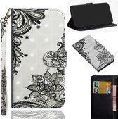 Voor Samsung Galaxy A11 3D-schilderijpatroon Horizontaal Flip TPU + PU-lederen hoes met houder & kaartsleuven en portemonnee (diagonale zwarte bloem)