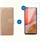 BixB Samsung A72 hoesje - Met 2x screenprotector / tempered glass - Book Case Wallet - Goud