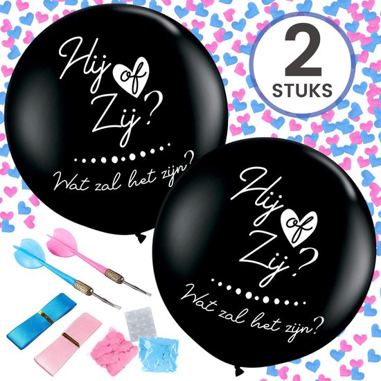 Partizzle 2x Hij of Zij Gender Reveal Party Ballon Set - 90 cm - Zwart
