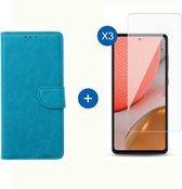BixB Samsung A72 hoesje - Met 3x screenprotector / tempered glass - Book Case Wallet - Turquoise