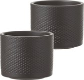 Set van 4x stuks bloempot in kleur relief antraciet grijs keramiek voor kamerplant H10 x D12 cm- plantenpotten binnen