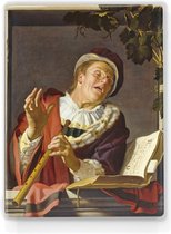 Zingende_fluitspeler - Gerard van Honthorst - 19,5 x 26 cm - Niet van echt te onderscheiden houten schilderijtje - Mooier dan een schilderij op canvas - Laqueprint.