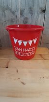 Emmer - Tekst - 5 liter - Van Harte Gefeliciteerd - Rood - Kado - Gift
