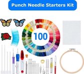 Punch Needle pakket 139 stuks - Borduurpakket – Punch naald – Borduurring – Borduurnaalden – 100 kleuren borduurgaren - Punch needle starterset