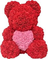 Rozen beer 40 cm – Rozen teddybeer – Rose Bear - Valentijn – Rozenbeer - Bordeaux - Rose Bear Bordeaux met wit hart - Inclusief giftbox