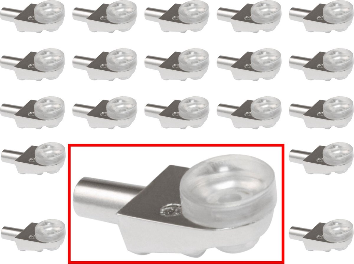 AMIG Glasplank drager Kastplankdrager Ø5 x 9mm - Zuignap Ø11mm - Glasplaatdrager - Steun 17mm - Vernikkeld Zamak - 20 stuks