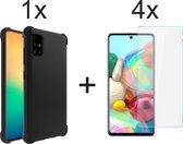 Samsung A71 Hoesje - Samsung Galaxy A71 hoesje zwart shockproof siliconen case hoes cover hoesjes - 4x Samsung A71 screenprotector