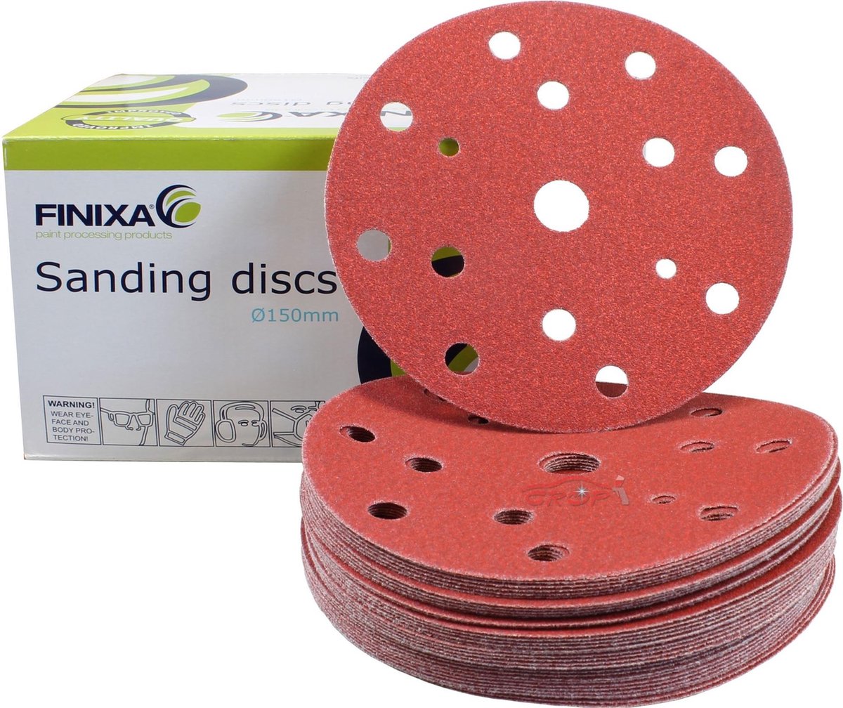 FINIXA Schuurschijven RED 150mm met 15 gaten - P220