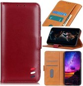 Voor Xiaomi Redmi Note 9T 5G 3-kleuren pareltextuur magnetische gesp horizontale flip PU lederen tas met kaartsleuven & portemonnee & houder (wijnrood)