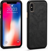 Lamsvachttextuur Vierhoekige volledige dekking Leer + metalen beschermhoes voor iPhone X / XS (zwart)