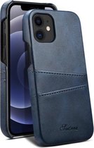 Kalfs textuur achterkant beschermhoes met kaartsleuven voor iPhone 12/12 Pro (blauw)