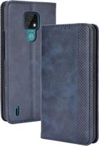 Voor Motorola Moto E7 Magnetische Gesp Retro Crazy Horse Textuur Horizontale Flip Leren Case met Houder & Kaartsleuven & Fotolijst (Blauw)