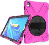 Voor Huawei MediaPad M6 10.8 Schokbestendig Kleurrijk Siliconen + PC Beschermhoes met Houder & Handgreepriem (Rose Rood)