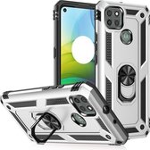 Voor Motorola Moto G9 Power Shockproof TPU + PC beschermhoes met 360 graden roterende houder (zilver)