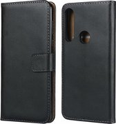 Vlakke structuur rundleer horizontale flip case met magnetische sluiting & houder & kaartsleuven & portemonnee voor Motorola G Power 2020 (zwart)
