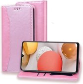 Voor Samsung Galaxy A42 5G Zakelijke stiksels Horizontale flip lederen hoes met dubbele vouw & beugel & kaartsleuven & fotolijst & portemonnee (roségoud)