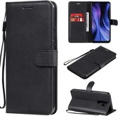 Voor Xiaomi Redmi 9 Effen Kleur Horizontale Flip Beschermende Leren Case met Houder & Kaartsleuven & Portemonnee & Fotolijst & Lanyard (Zwart)