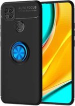 Voor Geschikt voor Xiaomi Redmi 9C metalen ringhouder 360 graden roterende TPU-hoes (zwart + blauw)