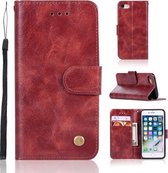 Voor iPhone 6 Plus / 6s Plus Retro Koperen Gesp Crazy Horse Horizontale Flip PU Leren Case met Houder & Kaartsleuven & Portemonnee & Lanyard (Wijnrood)