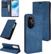 Voor Huawei nova 8 Pro 5G Retro-skin Business magnetische zuignap lederen tas met houder & kaartsleuven & portemonnee (donkerblauw)