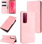 Voor Huawei Nova 7 Pro 5G Retro-skin Business magnetische zuignap lederen tas met houder & kaartsleuven & portemonnee (roze)