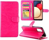 Voor Samsung Galaxy A02S Crazy Horse Textuur Lederen Horizontale Flip Beschermhoes met Houder & Kaartsleuven & Portemonnee & Fotolijst (Rose Rood)